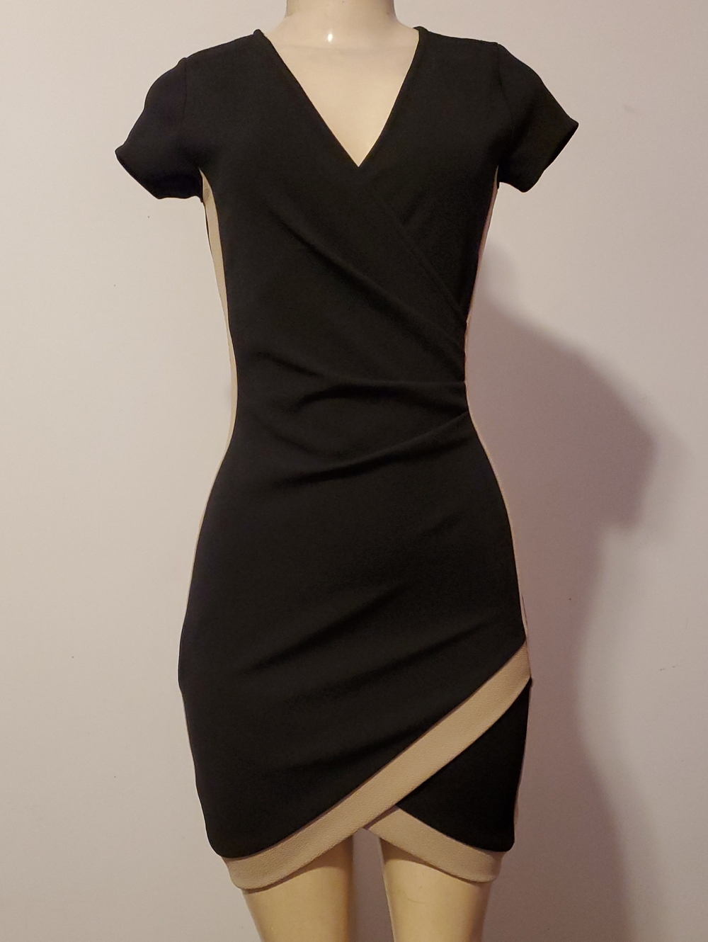 Almost Famous Black Mini Dress with Cream Trim